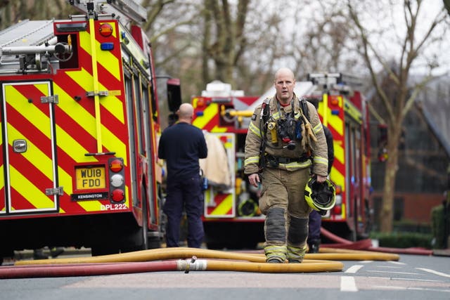 Fire engines on Seagrave Road in Fulham, west London. 