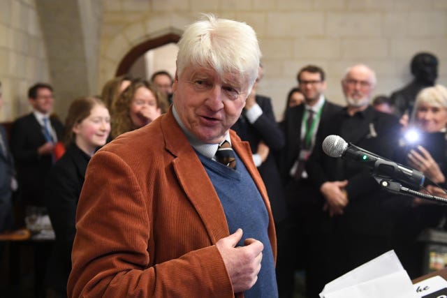 Stanley Johnson speaks at the Houses of Parliament in Westminster, London, during an event calling for a ban on trophy hunting imports