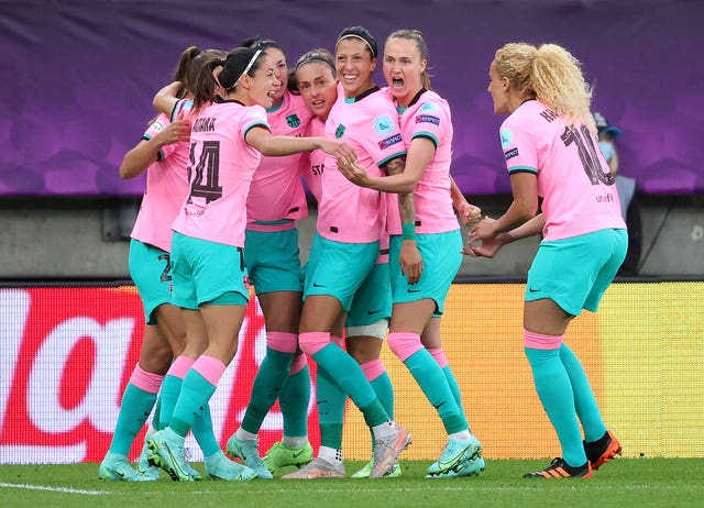 Barcelona celebrate during the Women's Champions League final