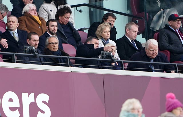 Everton owner Farhad Moshiri, second left, chairman Bill Kenwright, right, and non-executive director Graeme Sharp, centre