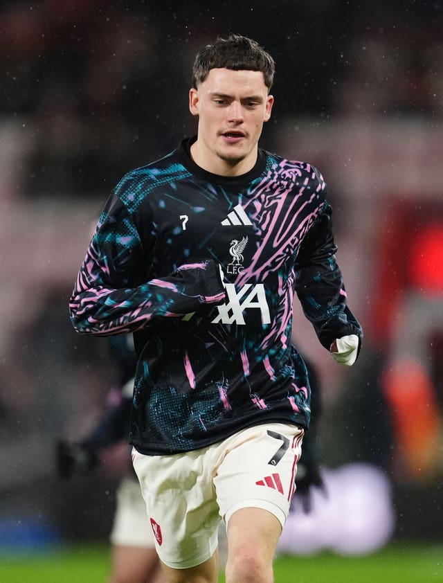 Liverpool’s Florian Wirtz warming up before a Premier League match