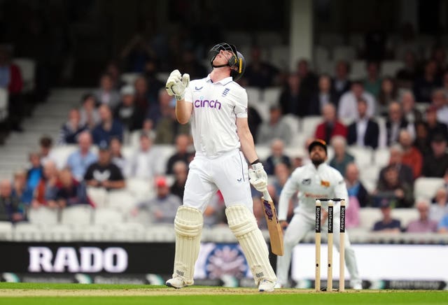 Dan Lawrence throws his head up in frustration after being dismissed in the third Test against Sri Lanka in September 2024.