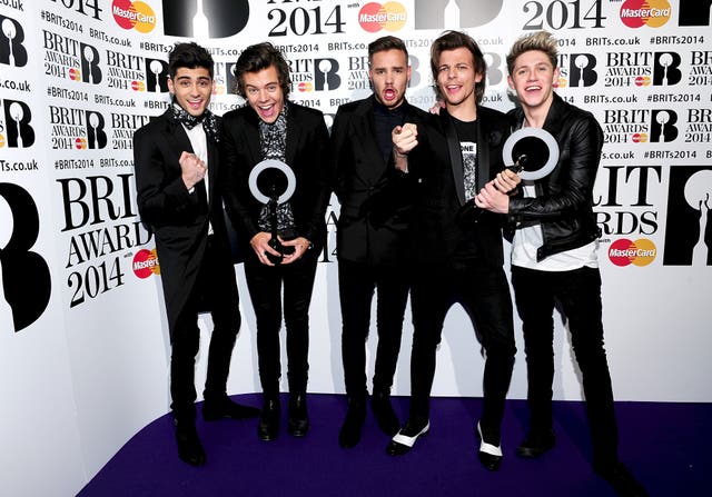 One Direction, from left Zayn Malik, Harry Styles, Liam Payne, Louis Tomlinson and Niall Horan at the 2014 Brit Awards 