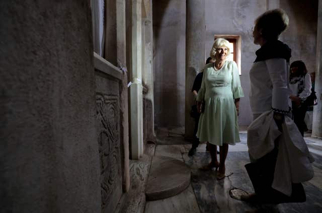 Camilla during a visit to the Kaisariani Monastery (Andrew Matthews/PA)