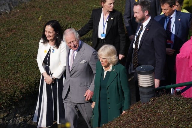 The Prince of Wales and the Duchess of Cornwall with Minister for Tourism, Culture, Arts, Catherine Martin, left