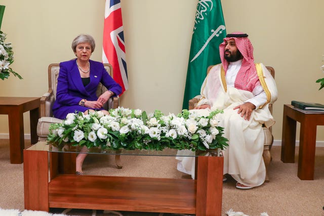 Crown Prince Mohammed bin Salman with former Prime Minister Theresa May