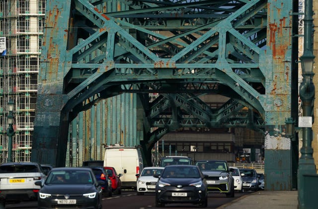 Traffic passing through the Tyne Bridge with rust clearly visible (Owen Humphreys/PA)