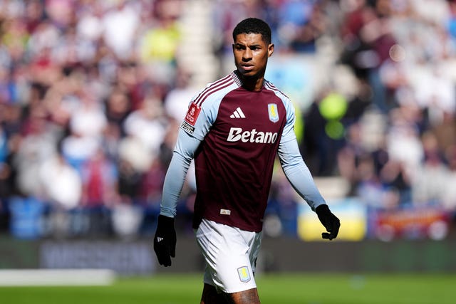 Aston Villa’s Marcus Rashford during the Emirates FA Cup quarter final match at Deepdale, Preston