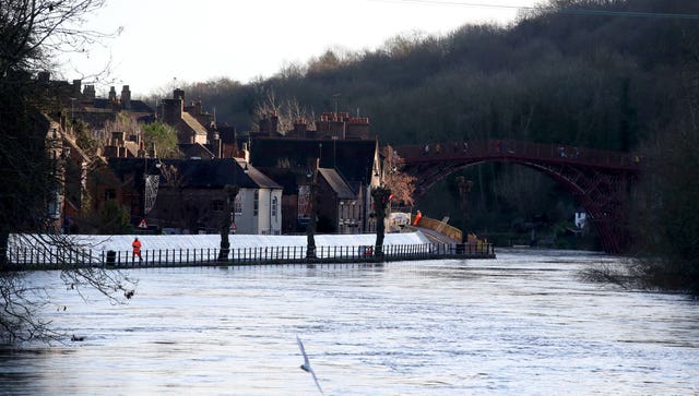 Flood defences have been installed in Ironbridge, Shropshire