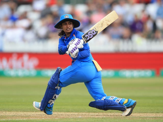 India's Mithali Raj plays a sweep against England at the 2017 Women’s World Cup