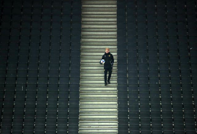 A ball boy gathers a ball during MK Dons' home Sky Bet League One match against Blackpool 