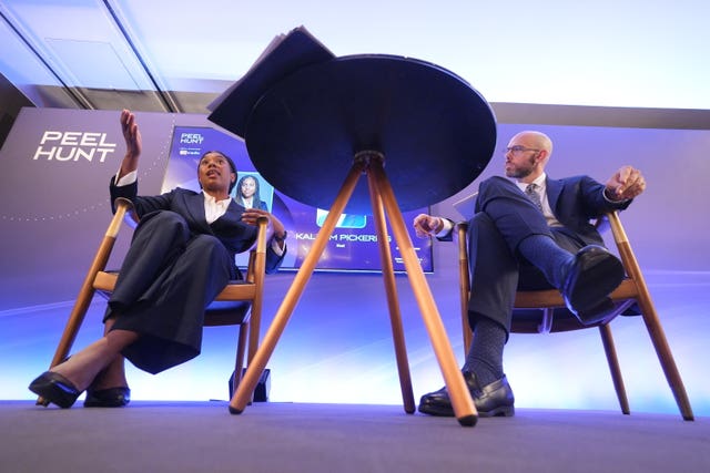 Conservative Party leader Kemi Badenoch speaking during the Peel Hunt FTSE 250+ conference at the Montcalm Royal London House Hotel in London