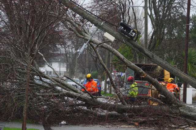 Workers clearing a fallen tree on Grove Park Drive in Dublin as ESB networks continue to reconnect homes and businesses across the country after Storm Eowyn wreaked havoc throughout the country. 