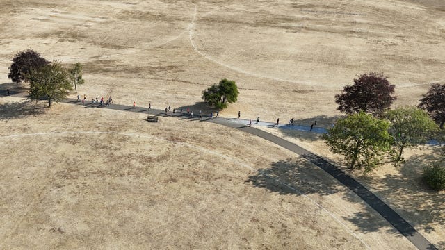 An aerial view of parched grass 