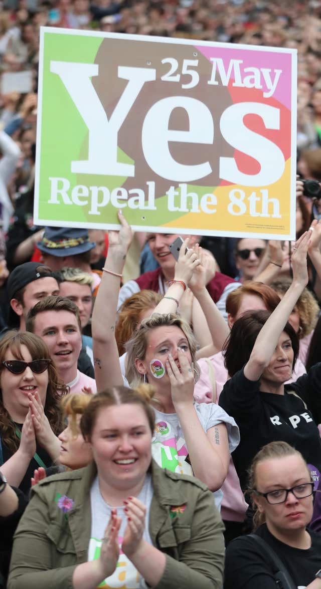 People celebrate in Dublin Castle as Ireland voted to repeal the Eighth Amendment of the Irish Constitution (Niall Carson/PA)