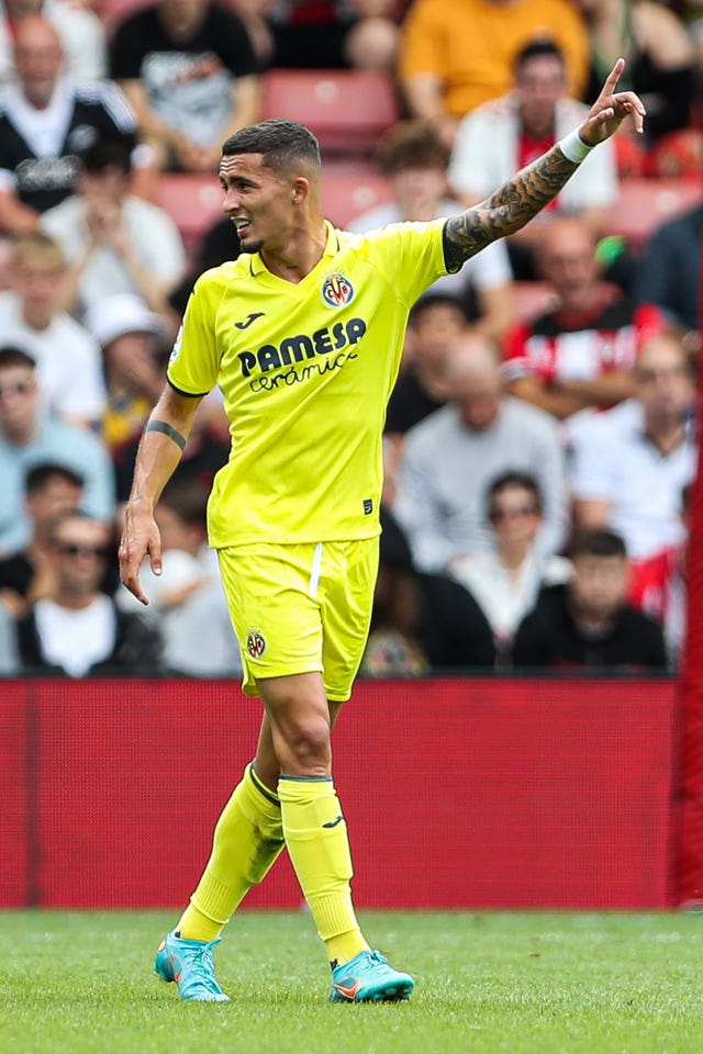 Villarreal’s Yeremy Pino celebrates scoring