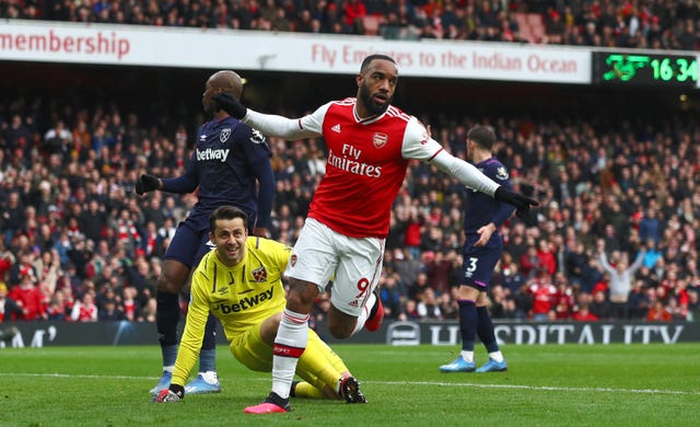 Alexandre Lacazette scored the only goal of the game as Arsenal beat West Ham the last time they played in front of fans at the Emirates Stadium.
