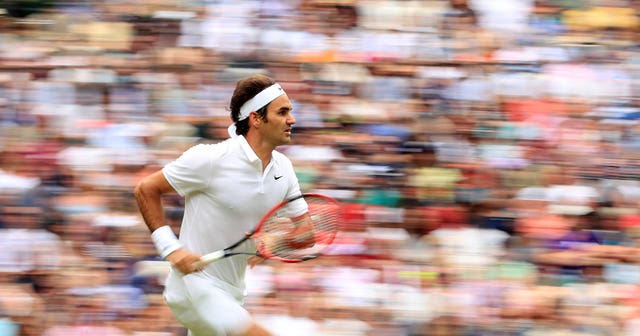 Roger Federer bursts into action during his fourth-round match against Steve Johnson at Wimbledon in 2016. Milos Raonic beat Federer in the semi-finals before losing the final to Britain's Andy Murray. Swiss player Federer would win a record eighth men's singles title at the All England Club the following year