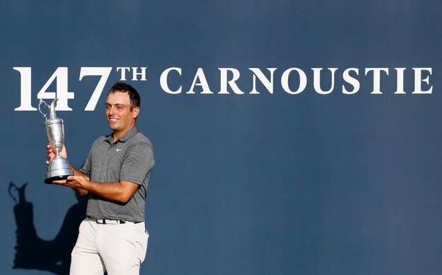 Francesco Molinari celebrates with the Claret Jug at Carnoustie in 2018