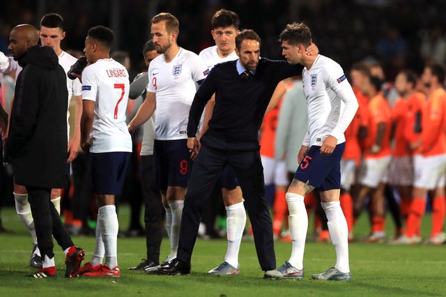 Gareth Southgate consoles John Stones after the defeat 