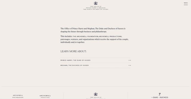 The Duke and Duchess of Sussex’s new website