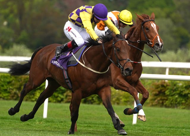 Power Under Me (front) ridden by jockey Colin Keane wins the Amethyst Stakes at Leopardstown