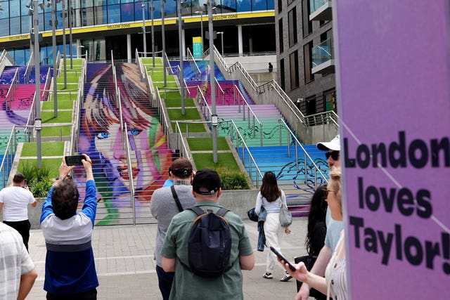 A mural of Taylor Swift on the Spanish Steps outside Wembley Stadium