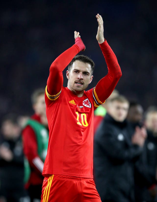 Wales' Aaron Ramsey celebrates victory