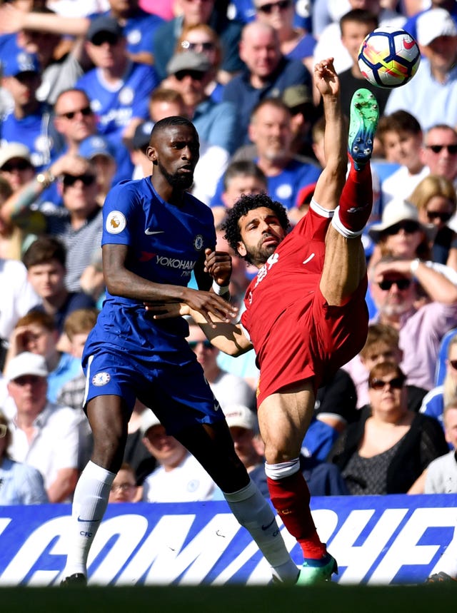 Former Roma team-mates Antonio Rudiger and Mohamed Salah, now at Chelsea and Liverpool, met on Sunday