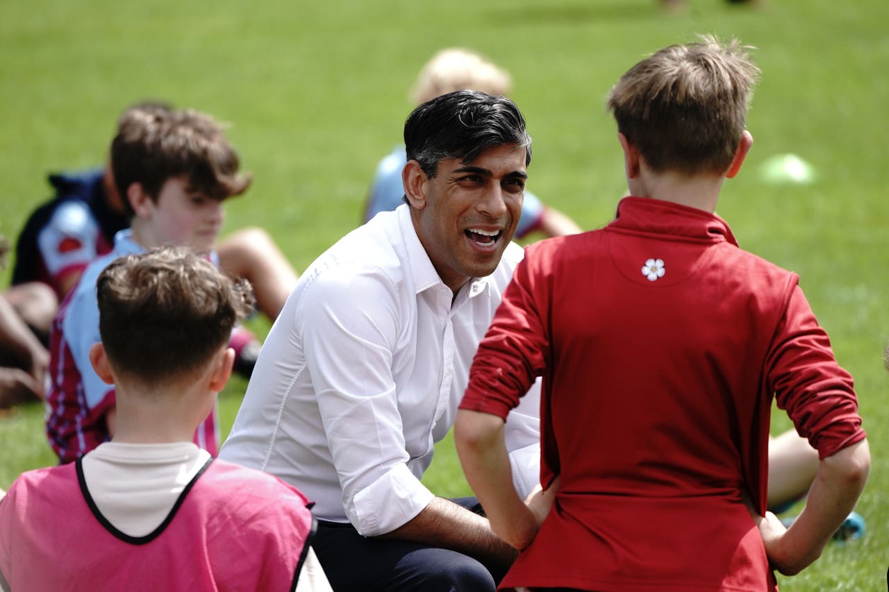 Sunak shows off his football skills with young players on campaign