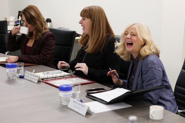 Deputy Prime Minister Angela Rayner (centre) and Mayor of West Yorkshire Tracy Brabin (right) during a round table discussion with regional mayors in Leeds