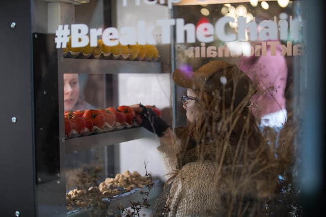 A student from the University of Hull inside the vending machine