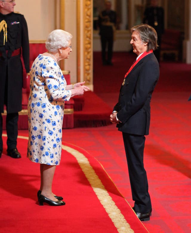 Sir Paul McCartney is made a Companion of Honour by the Queen (Yui Mok/PA)