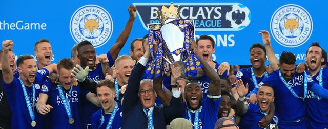 Leicester captain Wes Morgan and manager Claudio Ranieri lift the Premier League trophy in 2016, the club's first foray into the top six