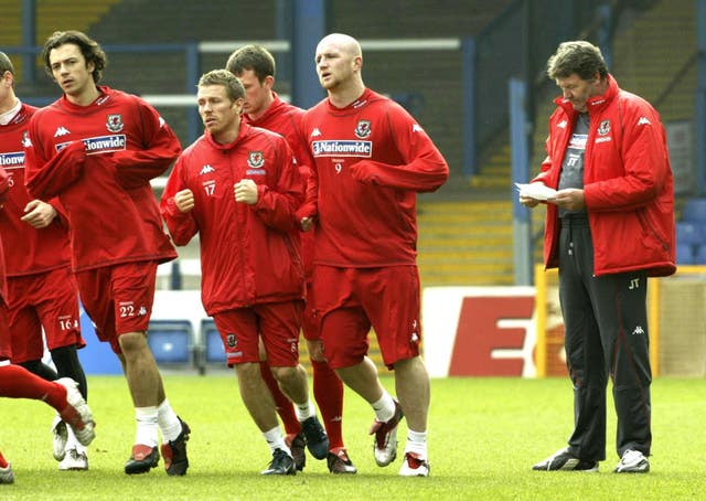 John Toshack at a Wales training sesssion