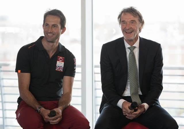 Sir Ben Ainslie (right) and Sir Jim Ratcliffe during the launch event for the Ineos Team UK America’s Cup boat ‘Britannia’