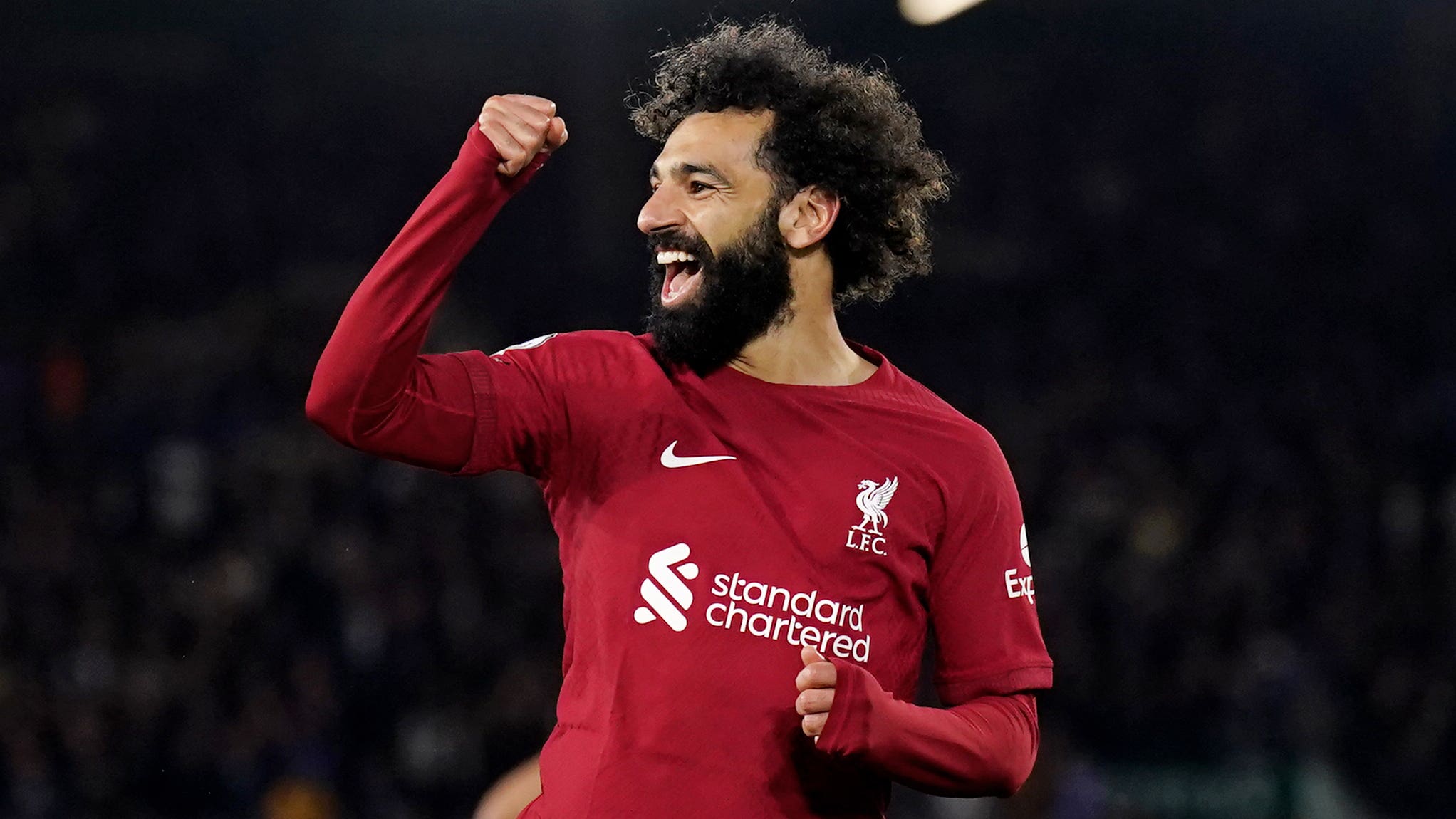 Mohamed Salah celebrates scoring Liverpool’s fourth goal (Tim Goode/PA)