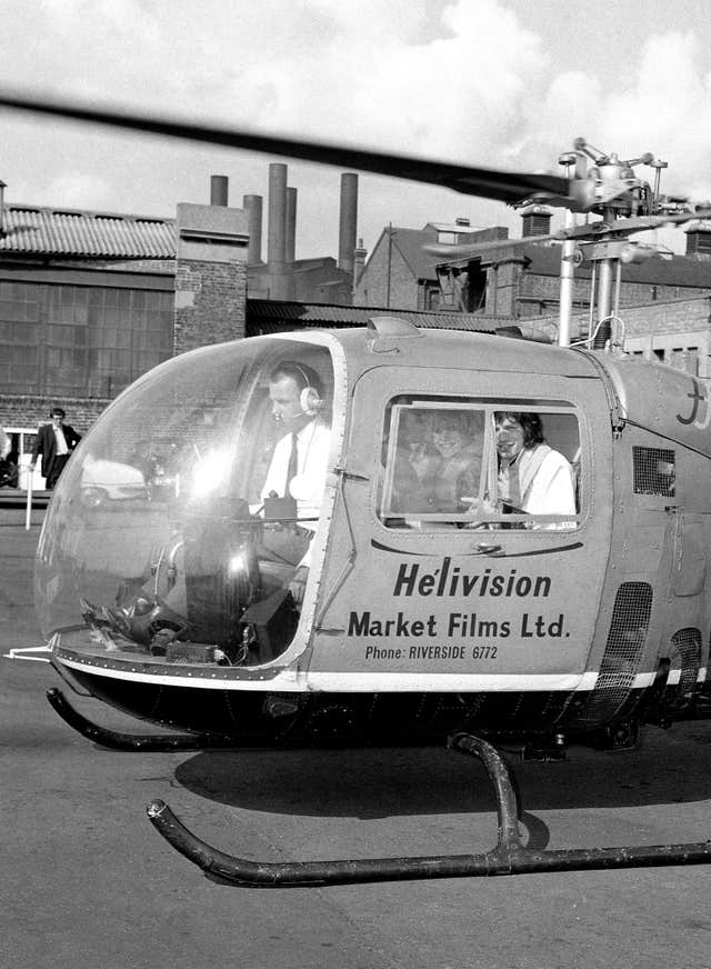 Mick Jagger and Marianne Faithfull as they leave Battersea Heliport in 1967