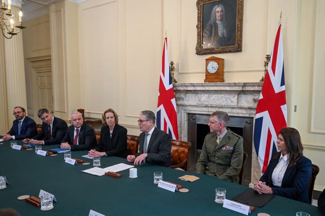 Prime Minister Sir Keir Starmer (third right) hosts a roundtable with (from left), HFW Global head of shipping Paul Dean, HSBC UK chief executive David Lindberg, Equinor chief executive Anders Opedal, BP chief executive appointee Meg O&rsquo;Neill, Major General Richard Cantrill, Commander Operations (Royal Navy), and CMA CGM managing director UK Natasha Griffin