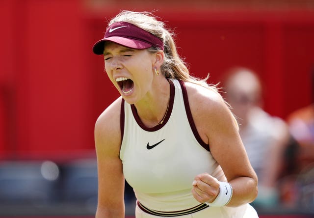 Katie Boulter celebrates during her win over Ajla Tomljanovic
