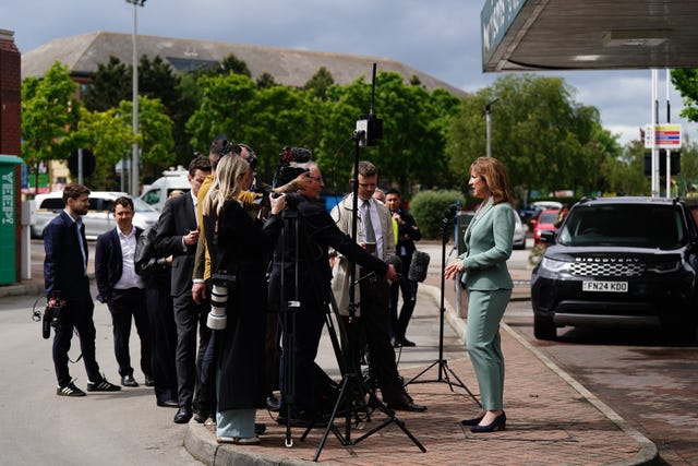 Chancellor Rachel Reeves speaking to the media during a visit to a petrol station in Leeds