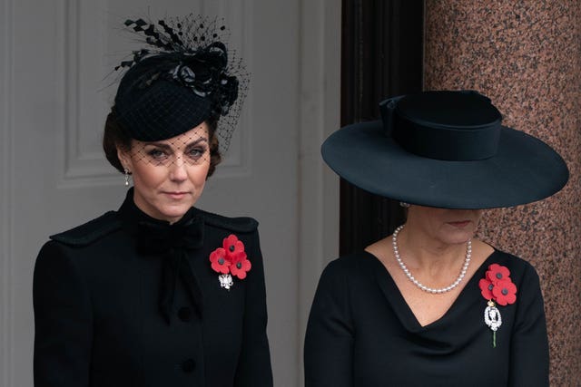 Kate and the Duchess of Edinburgh during the Remembrance Sunday service at the Cenotaph at the weekend 