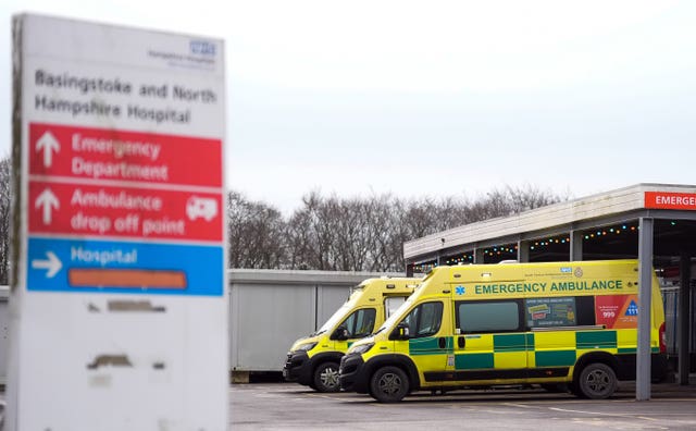 Signage and ambulances outside Basingstoke and North Hampshire Hospital