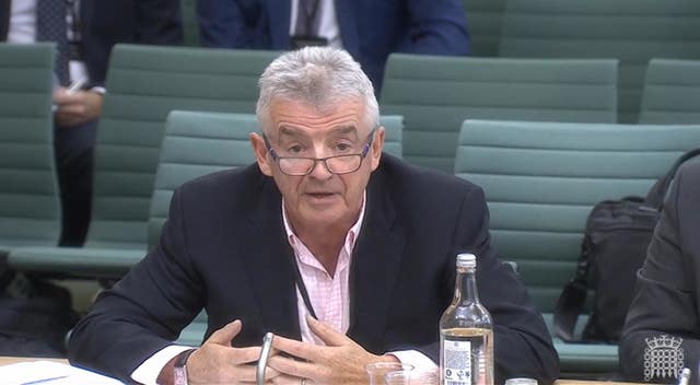 Ryanair chief executive Michael O’Leary appearing before the Transport Select Committee 