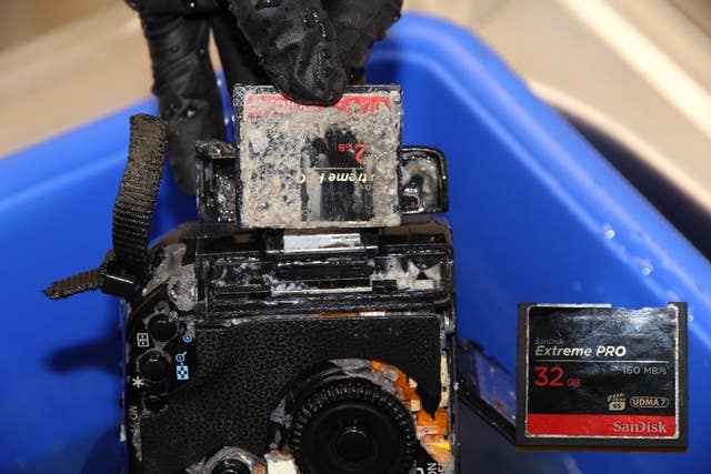 The camera found inside the wreckage of the aircraft 