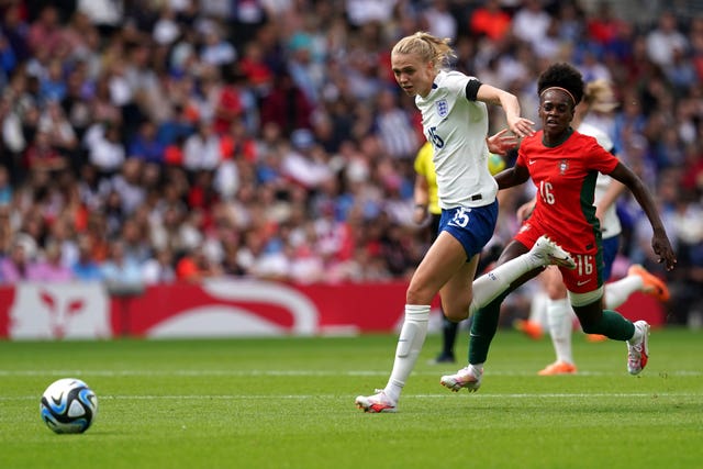 Esme Morgan in action for England against Portugal (Martin Rickett/PA)