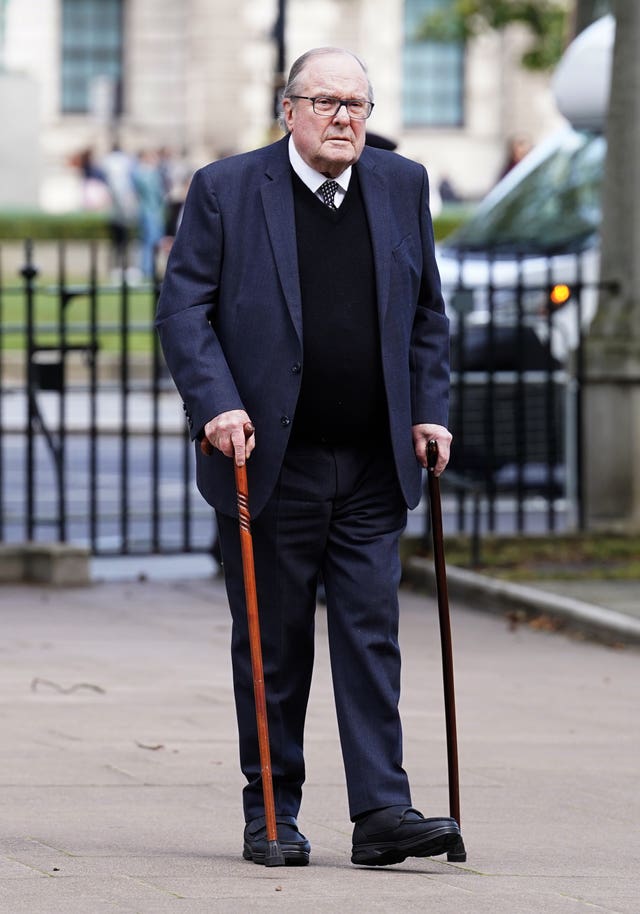 Michael Ancram arrives for a service of thanksgiving for Lord Lawson in October last year