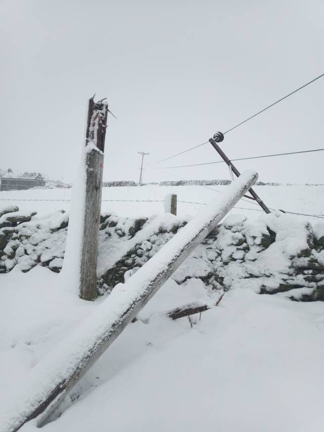 A fallen power line caused by Storm Arwen