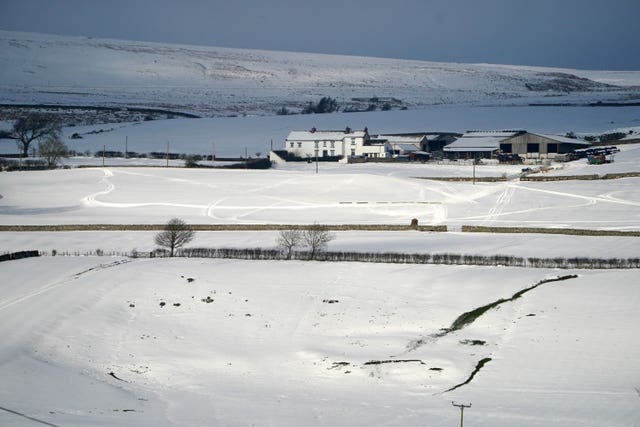 Snow-covered fields near Middleton-in-Teesdale, County Durham
