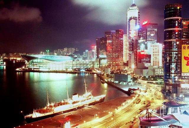 The Royal yatch Britannia during handover ceremonies in Hong Kong (PA)